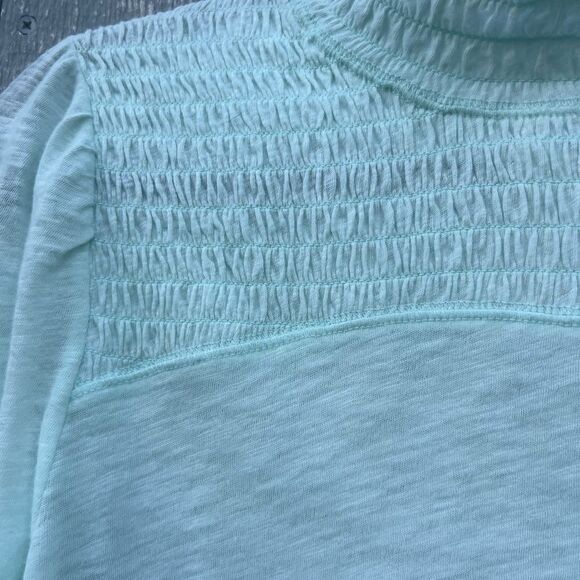 NWT Free People Caroline Smocked Turtleneck Top Blouse Iced Aqua Size medium - Picture 6 of 7